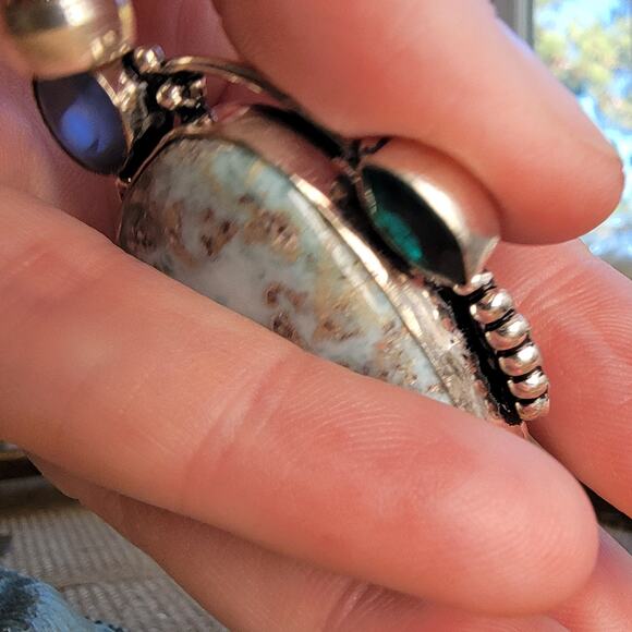 Larimar Blue Topaz Pendant Sterling Silver, Handmade Ocean-Inspired Jewelry - Picture 9 of 10